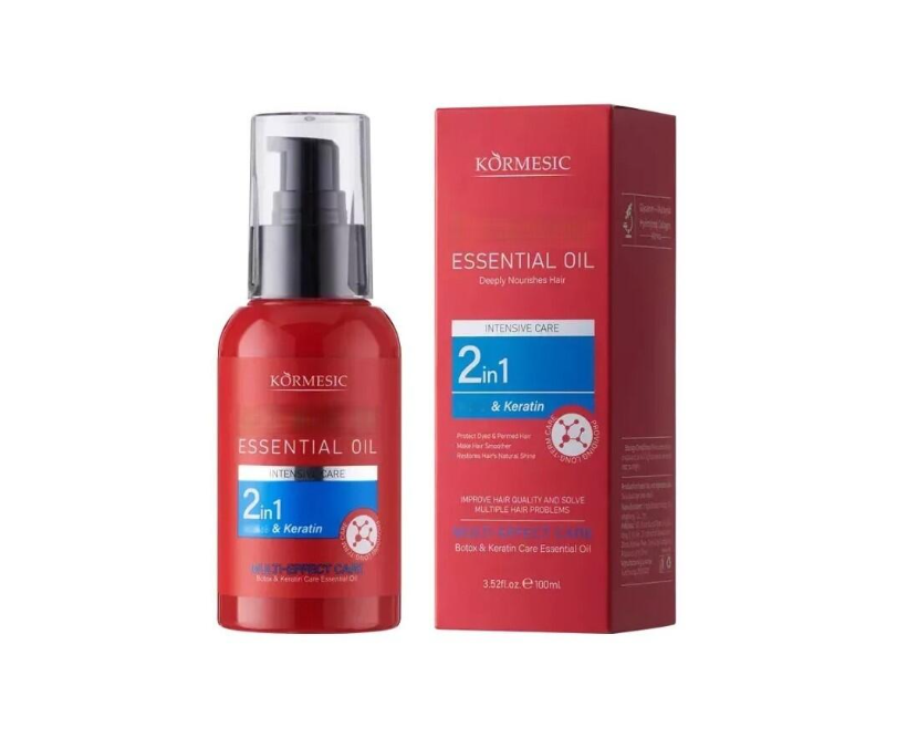 Aceite Capilar 2 en 1 con Keratina Kormesic 100 ml para Cabello Dañado, Seco y Sin Brillo